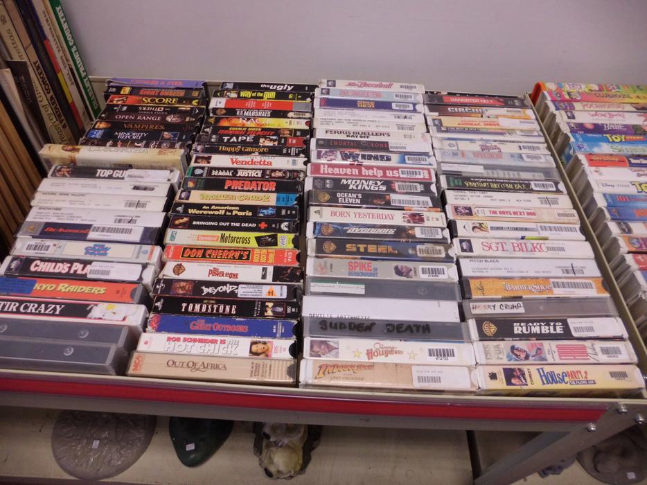 Hundreds of $0.50 VHS Tapes display photo