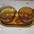 Vintage gold depression glass  Cream and Sugar set with Tray. thumbnail image