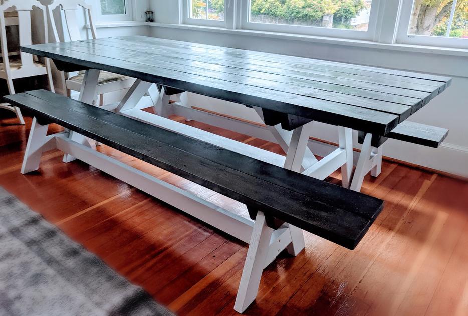 Handmade (new) Farmhouse Table with Matching Benches display photo