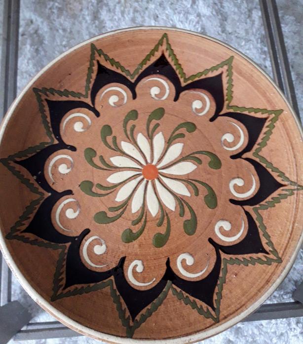 Handmade and handpainted decorative ceramic plate, bright floral patterns image 1