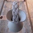 Stunning Handmade White Basket/ Vase with Braided Handle - Signed thumbnail image 1