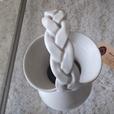 Stunning Handmade White Basket/ Vase with Braided Handle - Signed thumbnail image 2
