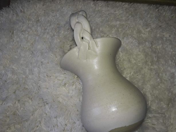 Stunning Handmade White Basket/ Vase with Braided Handle - Signed image 4