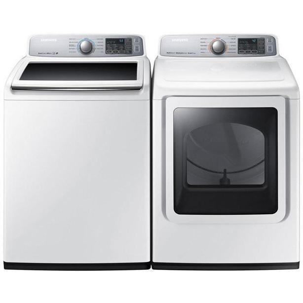 2019 Samsung 5.0 White Top Load Washer & Samsung 7.4 Dryer with Steam image 1