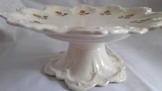 Magnificent Vintage Cake Stand Floral Yellow Roses Scalloped Porcelain image 2