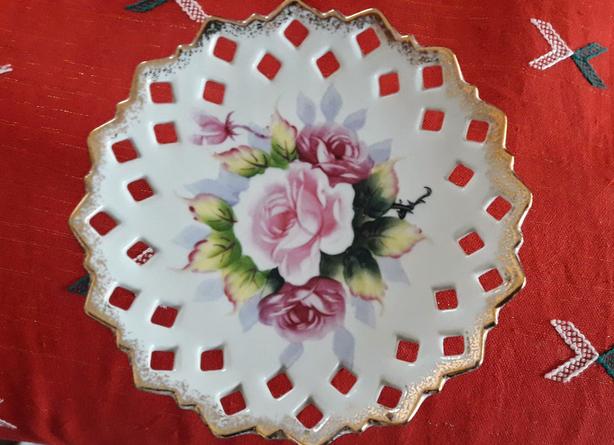 Rose Floral Made in Japan, Pierced Edge, Pedestal Cake Plate image 1