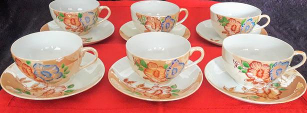 Vintage Japanese Fine China Luster Ware Hand Painted Tea Cups And Saucers image 1