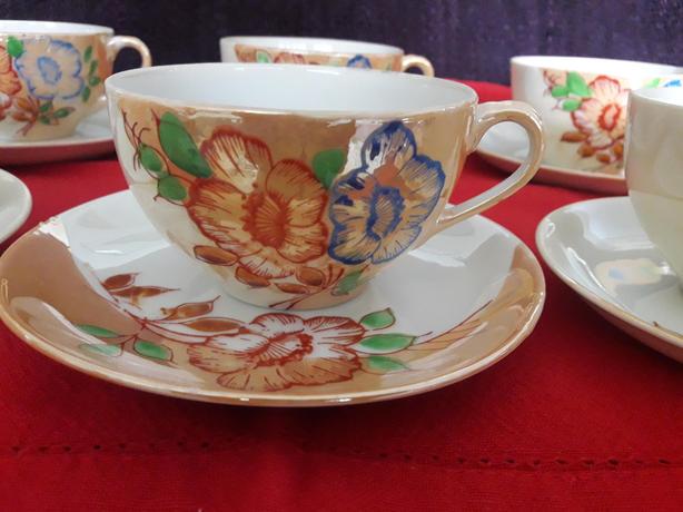 Vintage Japanese Fine China Luster Ware Hand Painted Tea Cups And Saucers image 3