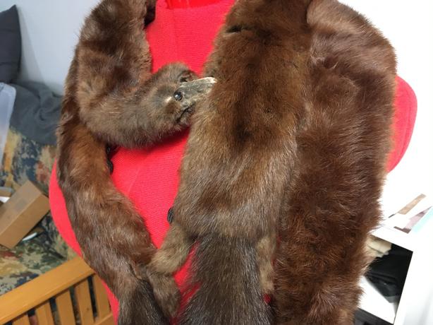 Vintage 4 Mink Stole with head  and tails 1930's or 40's image 2