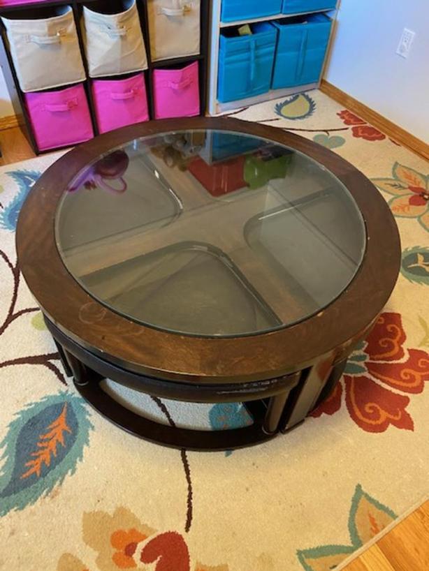 Marion Round Coffee Table w/nesting stoolsDark Brown Classifieds for Jobs, Rentals, Cars